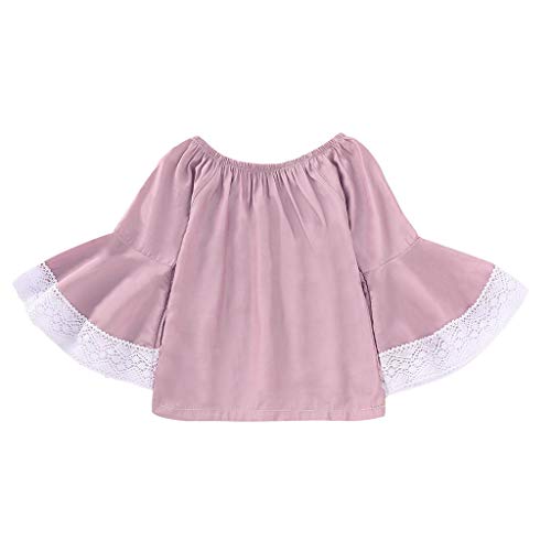 Baby Girls' Skirt Sets,Kid Toddler Girl Infant Plain Lace Horn Sleevest Shirts with Overall Skirt Set Cotton Outfits Pink 12-18 Months