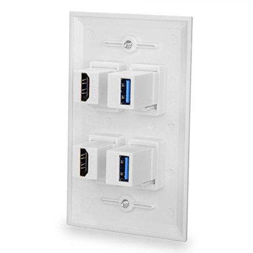 BATIGE 4 Ports HDMI & USB 3.0 Keystone Wall Plate Single GANG 2 Dual USB 3.0 & HDMI Wall Outlet Socket Face Cover - Thumbnail 3