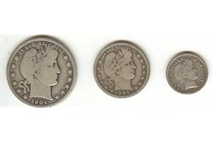 US MINT Barber Coins, 3 Different , Half Dollar, Quarter, Dime, Silver, Antique, Investment