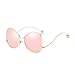 BVAGSS Oversized Round sunglasses,Mirrored Circle Glasses WS019 (Gold Frame, Pink Lens)