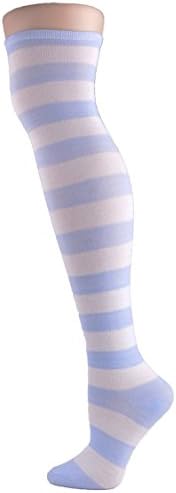 Mitario Femiego Women Casual Striped Stocking Over The Knee Thigh Long Sexy Socks Blue 4#