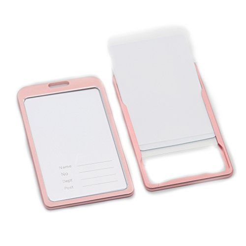 Fujiyuan 5 pcs Alloy Aluminium Hard ID Card Holder Badge Lanyard Vertical Business Office Craft Rose Gold