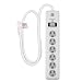 GE 6 Outlet Surge Protector, 4 Ft Extension Cord, Power Strip, 800 Joules, Flat Plug, Twist-To-Close Safety Covers, White, 33658