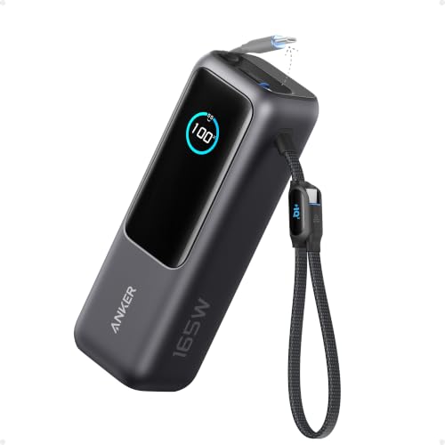 Anker 165W 25000 mAh Laptop Powerbank, Ladegerät mit 70cm ausziehbarem Kabel & Trageband, 3 USB-C Ports für Laden mehrerer Geräte, Für MacBook Pro, iP