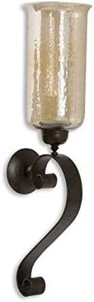 Intelligent Design Iron Scroll Amber Glass Wall Candle | Old World Sconce Holder