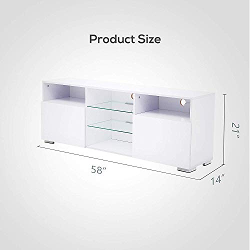 Mecor White TV Stand w/Lights Modern LED TV Stand w/Remote Control High