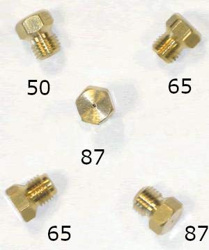 LPG Conversion Kit Jets/Nozzles 5 pack 1 x 50, 2 x 65, 2 x 87 Thread M6 x 0.75