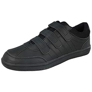 Mens Black Faux Leather PU Triple Touch Close Fastener Mesh Original Athletic Plimsoll Sneakers Trainers Size 7-12