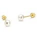 14k Yellow Gold 4mm Simulated Pearl Children Screw Back Baby Girls Earrings