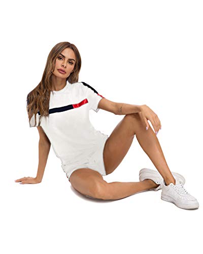 TOP-MAX Women's 2 PCS Tracksuit Round Neck Long Sleeve Top Stripe Long Pants Jumpsuit Outfits Set for Sport - Thumbnail 2