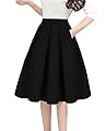 Tandisk Women's Vintage A-line Printed Pleated Flared Midi Skirts with Pockets