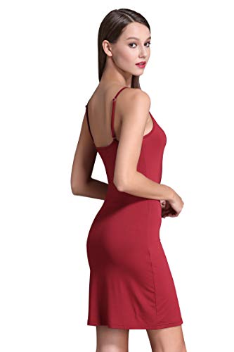 Coreal Full Slip For Women Under Dress Adjustable Spaghetti Strap Knee Length Slips Undergarment Nightwear Red - Thumbnail 7
