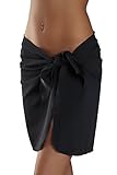 Short Non Sheer Stretch Black Swimsuit Sarong Cover up with Built in Ties