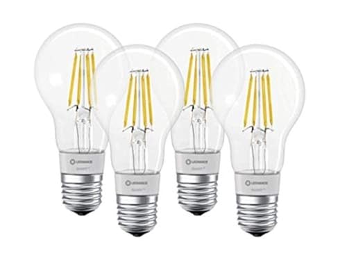 LEDVANCE LED lamp , Base: E27 , Warm White , 2700 K , 5.50 W , replacement for 50 W Incandescent bulb , SMART+ Filament Classic Dimmable [Energy efficiency class [AGGR] A++](pack of 4)