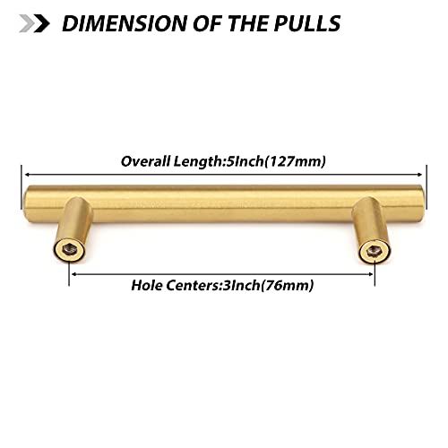 goldenwarm 10 Pack Brushed Brass Pulls 3 inch Gold Dresser