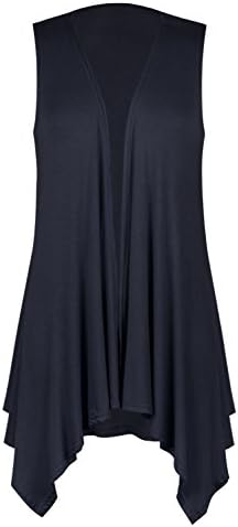 imimimomo Women's Lightweight Sleeveless Asymetric Hem Draped Open Front Cardigan