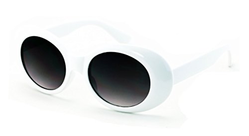V.W.E. Vintage Sunglasses UV400 Bold Retro Oval Mod Thick Frame Sunglasses Clout Goggles with Gradient lens (White)
