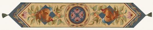 Manual Woodworkers & Weavers French Les Poulets Woven Tapestry Table Runner with Tassels