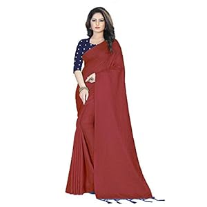 Bindu Women’s Silk Saree With Unstitched Blouse Pices(Free Size,Bindu CT103-Maroon)