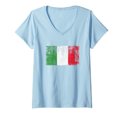 Womens Vintage Italian Banner Fan Italy Flag Italia Retro V-Neck T-Shirt