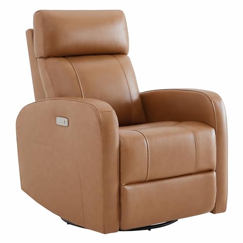 CHITA Genuine Leather Power Recliner Chair for Adults, FSC Certified Electric Nursery Swivel Glider for Living Room, Camel Brown