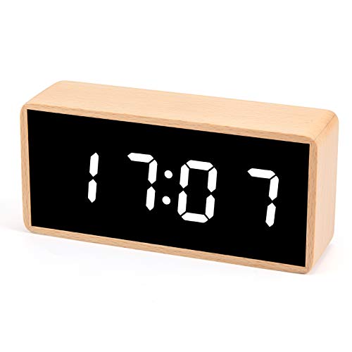 Digital Alarm Clock, MiCar Solid Wood Led Modern Desk Clock with 5.5"x2.36" Display, 7