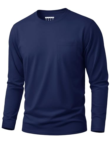 Cavva Men's Cotton Long Sleeve T-Shirt with Pockets Basic Crew Neck Long Sleeve Fall Tops