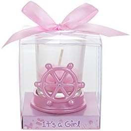 12 pcs Party Keepsake Baby Pink Sail Boat Wheel Candle Set, Awesome Party Favors for Baby Shower Announcement Parties, Boys or Girls Party & Other Themed Events