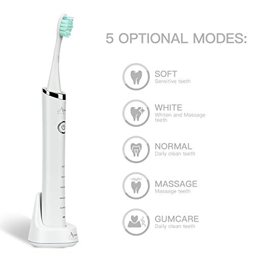 Sonic Electric Toothbrush with UV Sanitizer Travel Case，Wireless Rechargeable Sterilizer Powered Tooth Brushes for Adults, 5 Optional Modes, 2 Mins Smart Timer, USB Fast Charging & Replace (White) - Thumbnail 3