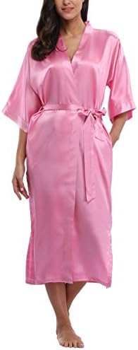 Kimono Palace Women's Silk Robe Long Satin Kimono Robe Lightweight Bathrobe with Pockets for Bride and Bridesmaids