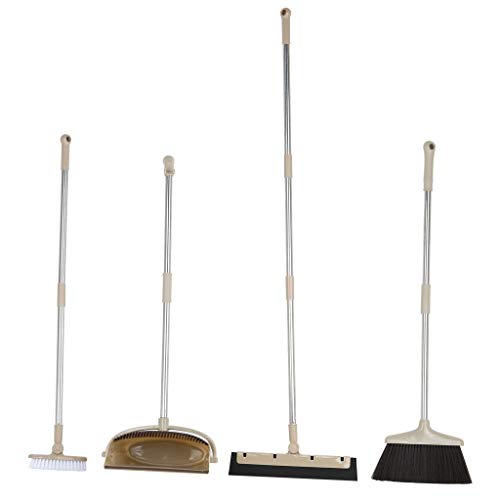 Jiayit US Fast Shipment Combination of Broom, Dustpan, Magic Broom and Floor Brush Sweeping Brush Indoor Floor Khaki