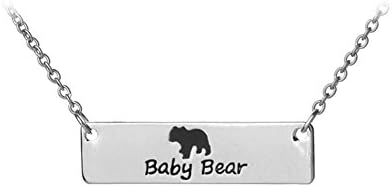 Glimkis Engraved Baby Bear Bar Necklace Cubs Baby Jewelry Mother's Gift baby bear Puzzle Dog Tag