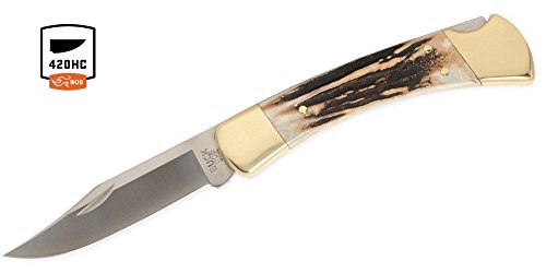 Buck knives 110 genuine stag folding hunter knife facto…