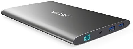 Power Bank, Vinsic 15000mAh Ultra Slim Power Bank, Dual Smart USB Port Portable External Mobile Battery Charger Pack for iPhone 6 Plus/6S/6/5S/5/4S, iPad, iPod, Samsung Galaxy, Cell Phones, Tablets.