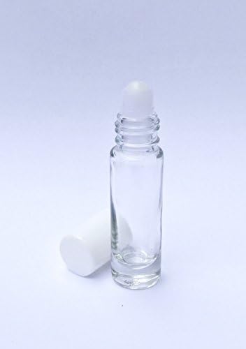 New 0.24oz / 7ml Empty Refillable Glass Roll On Bottles with White Cap Perfect for Aromatherapy Perfumes Essential Oils Lip Gloss and more, Pack of 12pcs