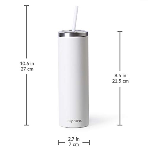Cupture Stainless Steel Skinny Insulated Tumbler Cup with Lid and Reusable Straw - 16 oz (Winter White)