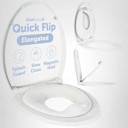 Jool Baby Quick Flip Toilet Seat with Built-in Potty & Splash Guard for Toddler Training, Slow Close (Elongated)