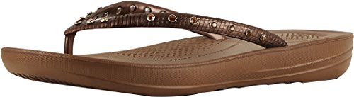 FitFlop Women s iQushion Ergonomic Flip Flops-Crystal Slide Sandal, Bronze, 6 M US