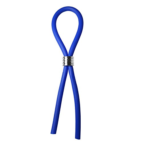 Cock Ring Adjustable Silicone Blue Cord with Stainless Steel Triple Groove Bead for tension control tight accurate fit