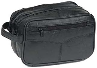 Improving LifestylesÂ® Leather Zipped Travel Toiletry Bag Black Unisex RLIL3268BK
