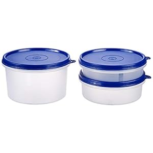 Amazon Brand – Solimo Plastic Lunch Box Set, 3-Pieces, Blue