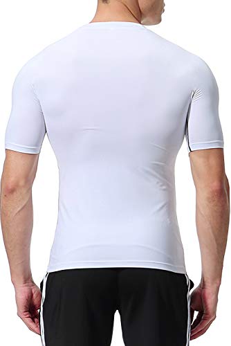Lavento Men's Compression Shirts Cool Dry Short Sleeve Workout Slimming T Shirt (3 Pack-V Neck White,Large) - Thumbnail 6