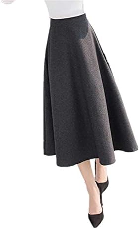 Henraly Women Long Pleated A Line Thick Warm Skirt Pure Color Big Swing Skirts gray S
