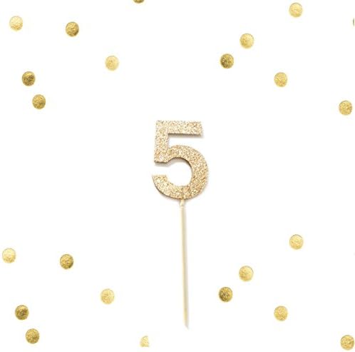 Set of 10 - Gold Glitter Number 5 Five Cupcake Cake Picks, Birthday Cake Topper, Metallic Gold Party Decor, Baby Shower, Handmade, Numeral 5