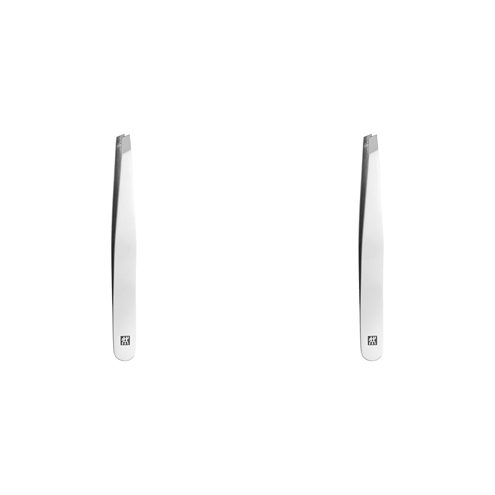 ZWILLING Slanted Tweezers for Precise Eyebrow Hair Removal, Polished Stainless Steel, 90 mm (Pack of 2)