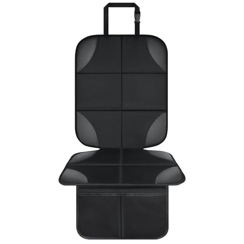 Musclez Baby Car Seat Protectors for Child Car Seat, Baby Car Seat Cover Waterproof 600D Fabric Padding Non-Slip Backing 2 Mesh Pockets, Carseat Protector for Travel Vehicles Baby Pets (Black-1pcs)