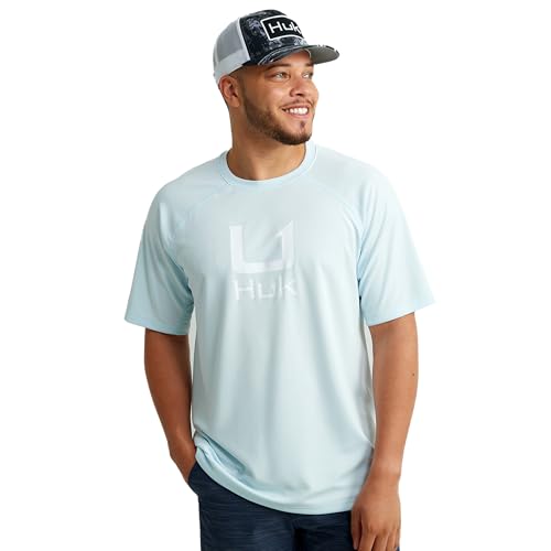 HUK Mens Icon Crew Shirt, Short-Sleeve Performance Fishing Shirt, Ice Water, X-…