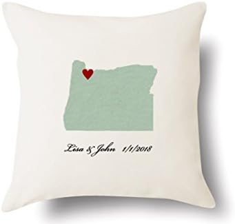 Personalized Oregon Pillow - State Map Felt Appliqué - 100% Off-White Cotton - 4 Color Choices - Blue Green Pink Tan - 18x18"