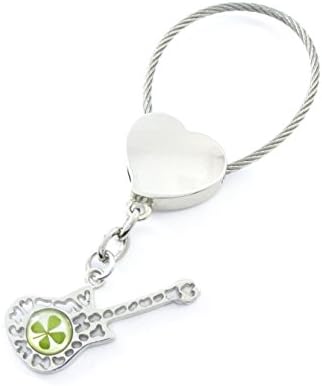 Genuine Four-leaf Lucky Clover Crystal Amber Engravable Key Chain, Guitar Keychain. (2. Heart)