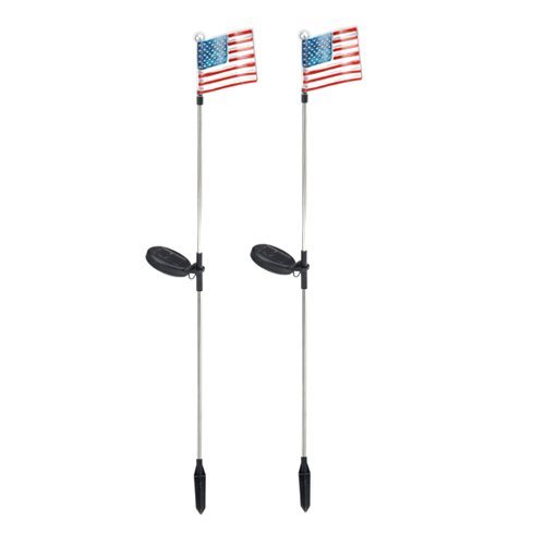 USA American Flag Solar Garden Stake Light LED Color-Changing, Set of 2